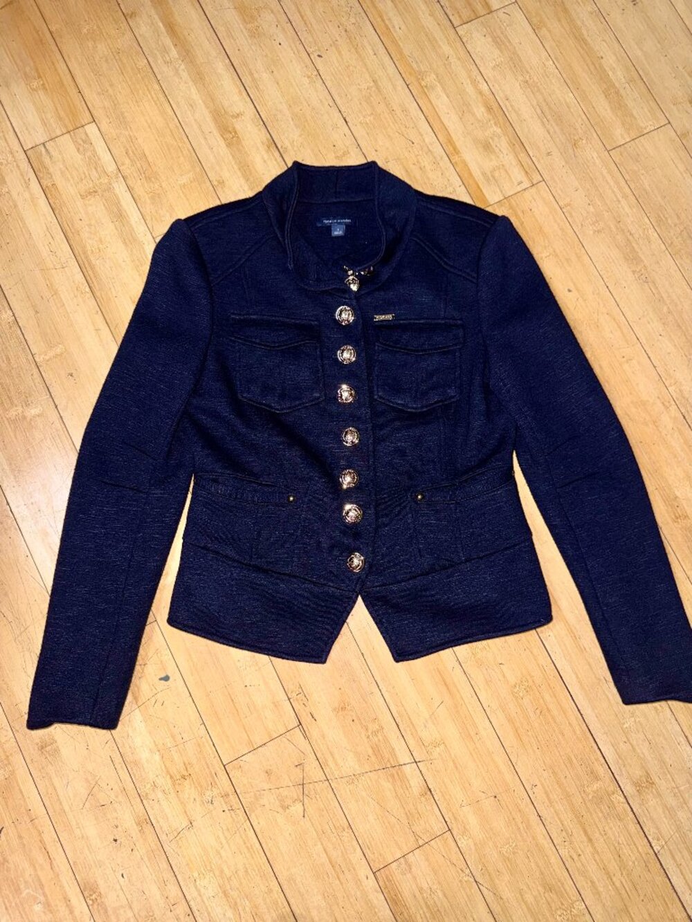 TOMMY HILFIGER WOMENS NAVY MILITARY BLAZER JACKET SIZE 4